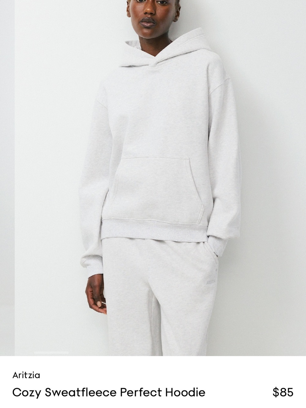 Aritzia Cozy Sweatfleece Perfect Hoodie - heather cloud white size medium